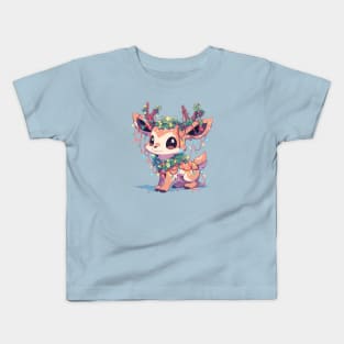 Fawn tangled up in Christmas lights Kids T-Shirt